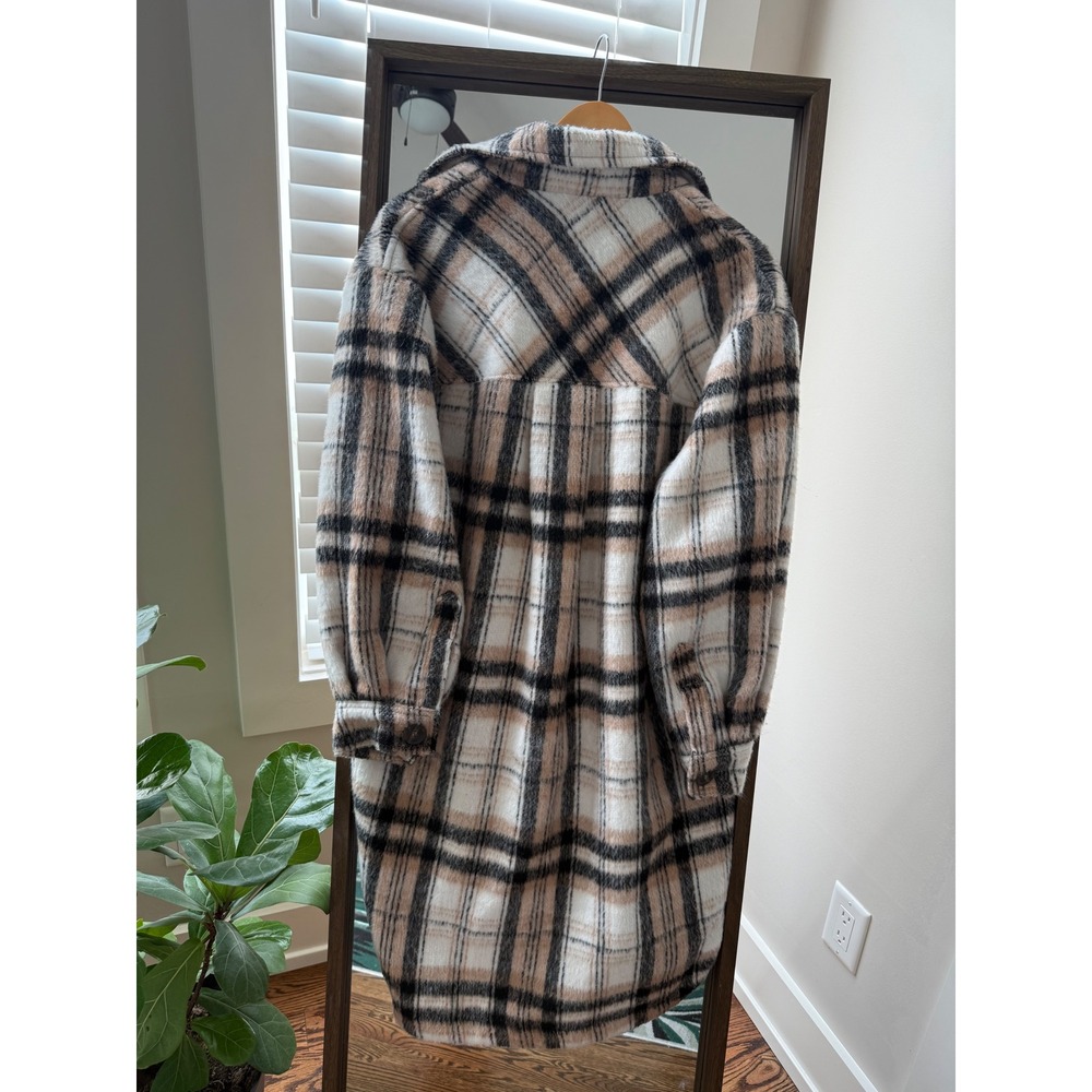 Shop Stevie Plaid Shacket Women's Size M Longline Button Front Jacket Trench - Picture 2 of 8